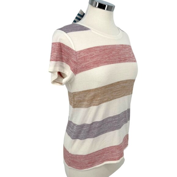 Market & Spruce Striped Short Sleeve Tee Cream Multicolor Size Petite XS NWT - Picture 5 of 9
